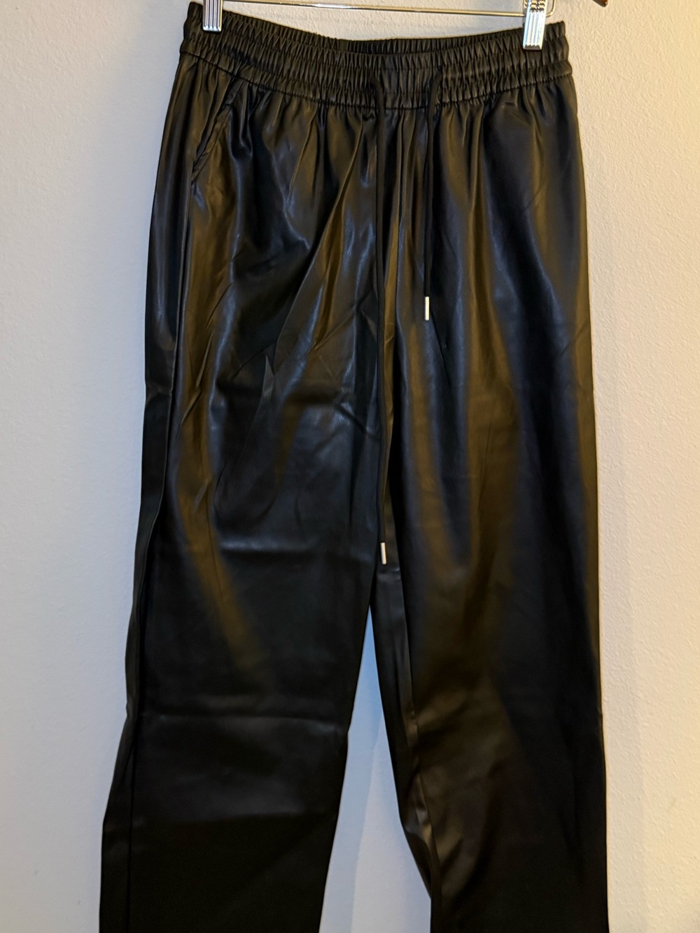 New Mix Black Faux Leather Drawstring Pants
